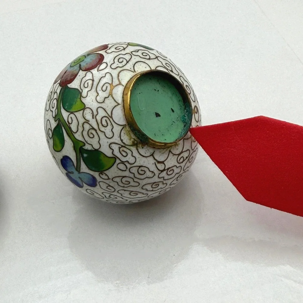 Vintage Chinese Cloisonne Enamel Salt Cellar Pepper Shaker Set Floral Gold